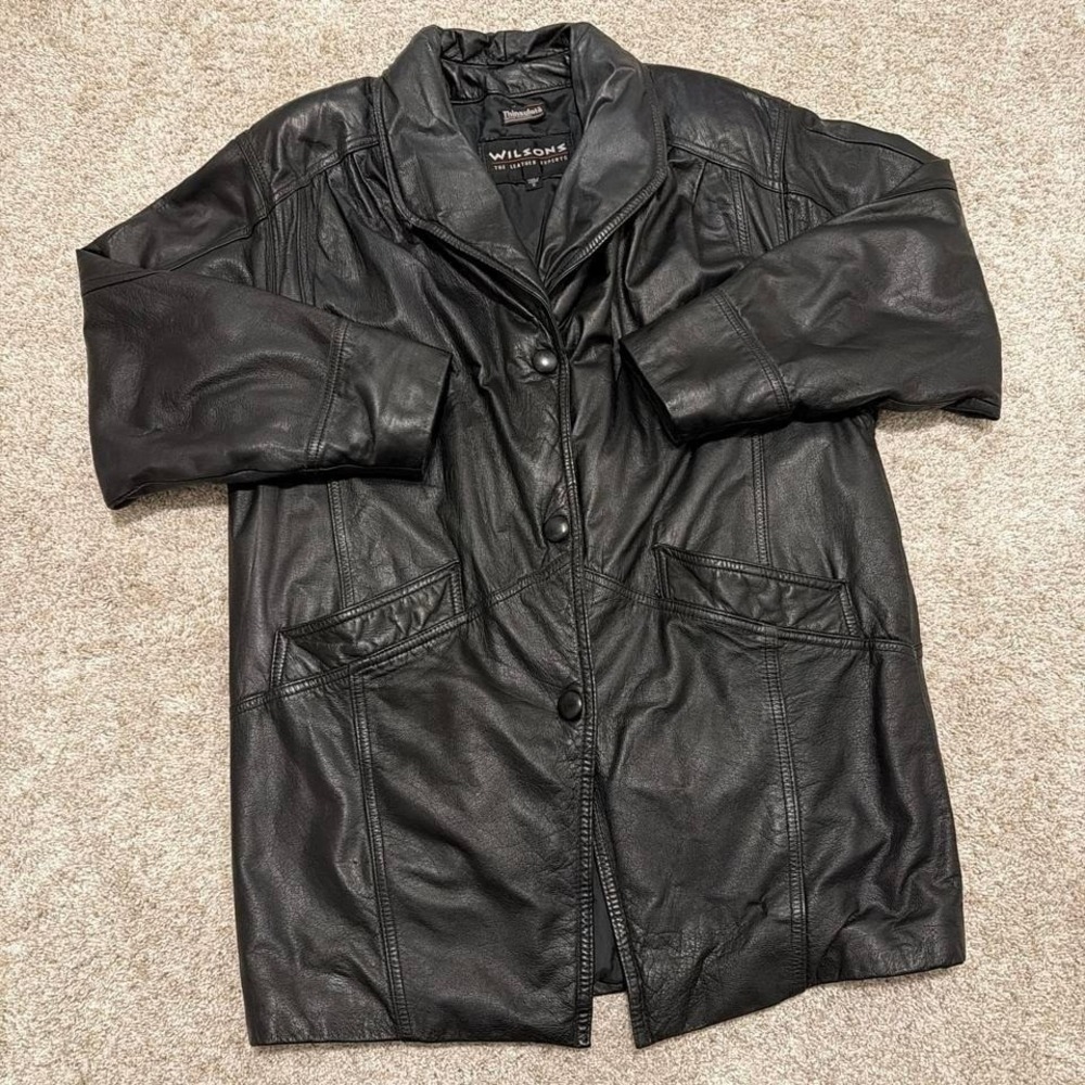 90s Vintage Wilson's Leather Thinsulate Coat | Black‎ Leather | Small